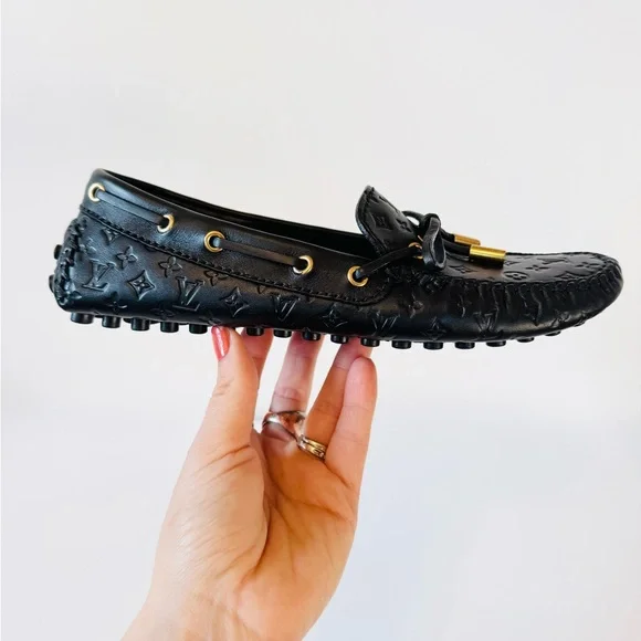 NWOT Louis Vuitton Black Monogram Loafers with Gold Accents - Picture 9 of 16